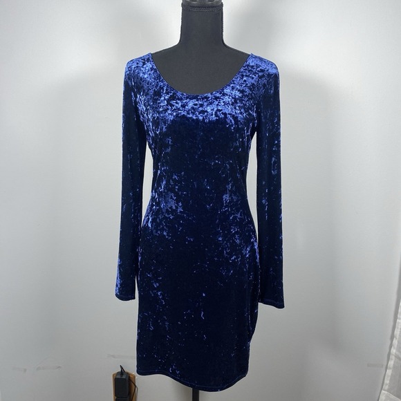 BONGO Dresses & Skirts - Vintage Bongo Dress Blue Crushed Velvet Fitted Fairy Goth Vampy 90's Grunge Sz M